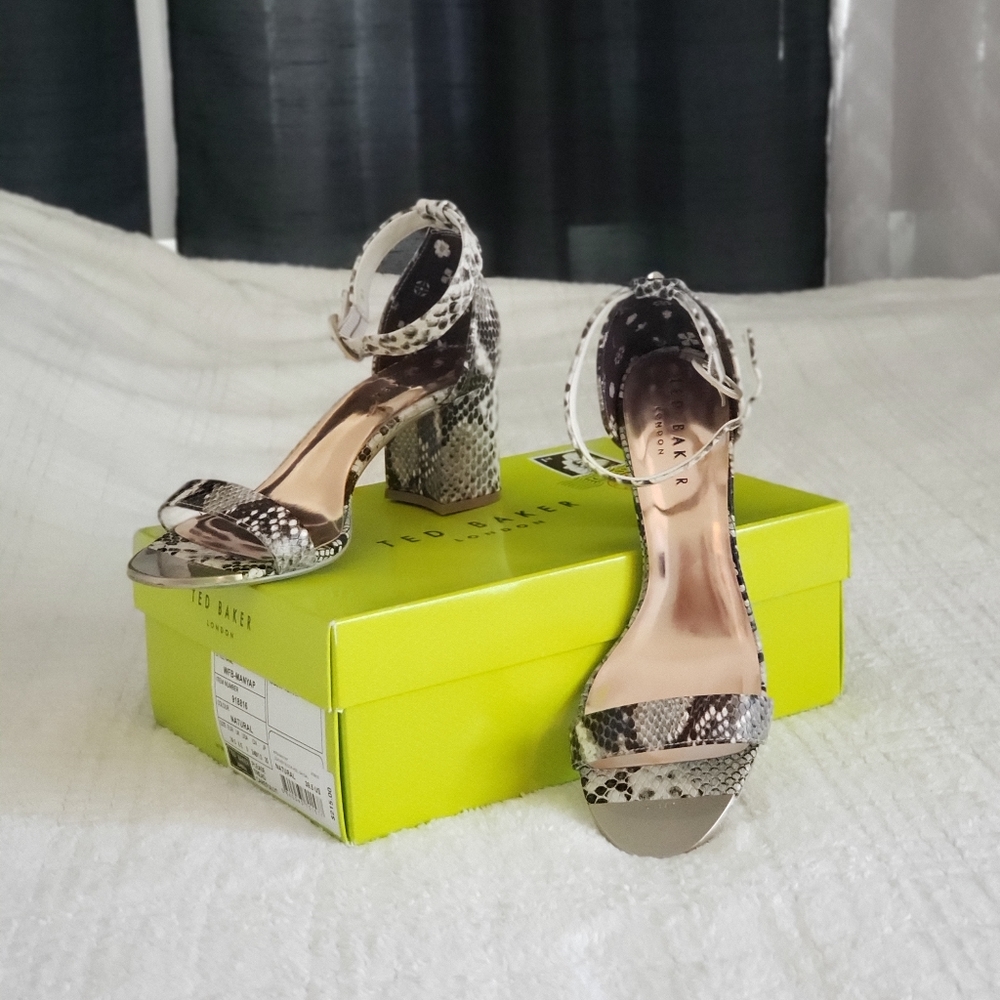 BRAND NEW Ted Baker London Snake Print Leather Block Heel Sandal